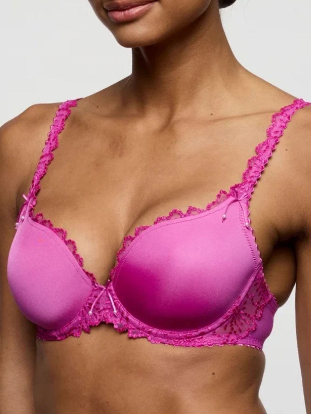 Marie Jo Jane Padded Hot Pink Lace-Trim Heartshape Orchid Bliss Sz 34D